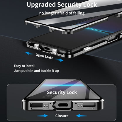 Black tempered glass phone case with secure magnetic lock and hinged closure