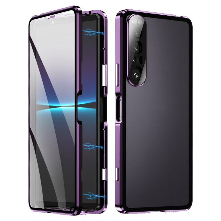 Magnetic tempered glass phone case for Xperia 1 IV, purple metal frame