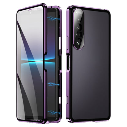 Magnetic tempered glass phone case for Xperia 1 IV, purple metal frame