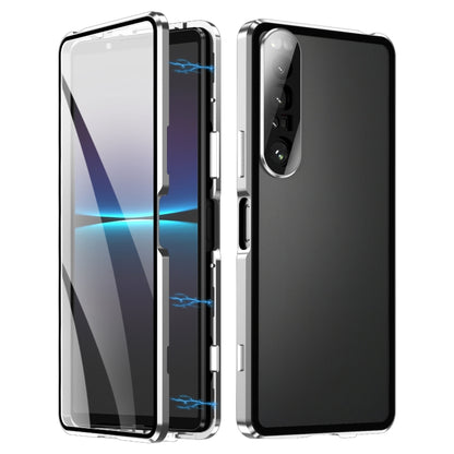 Dual-tone tempered glass phone case for Xperia 1 IV, silver and black metal frame