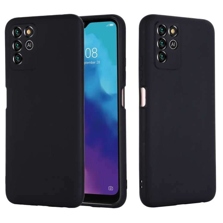 Black liquid silicone phone case with camera cutouts and raised edges for grip