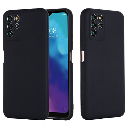 Black liquid silicone phone case with camera cutouts and raised edges for grip