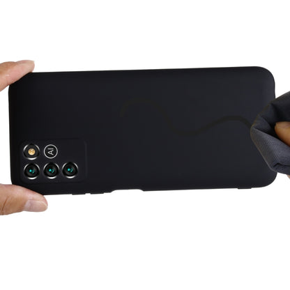 Black liquid silicone phone case with camera cutouts and side grip protection