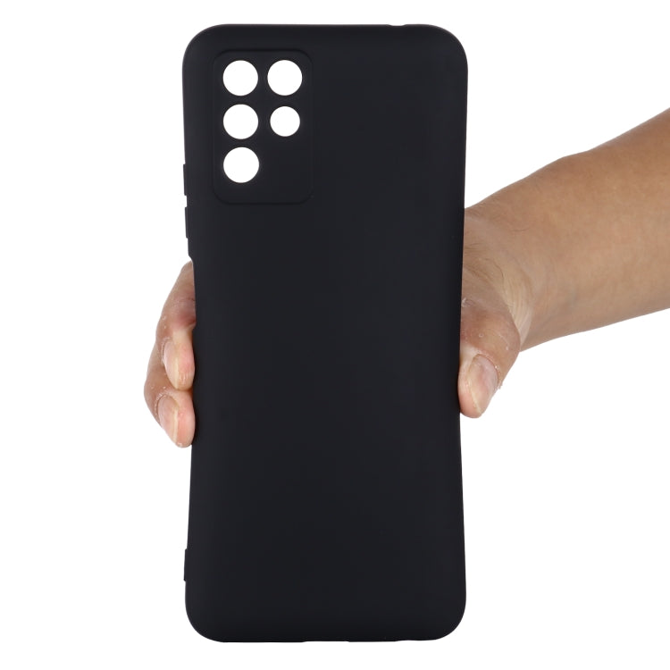 Black liquid silicone phone case with camera cutouts and smooth full-back coverage