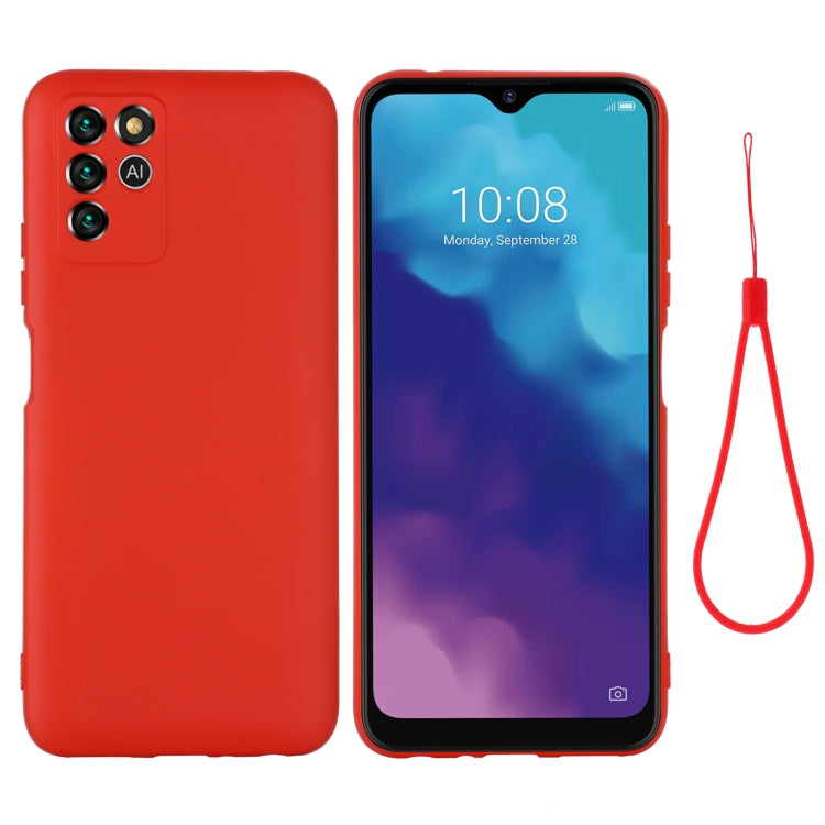 Red liquid silicone shockproof phone case with lanyard, full coverage, camera cutouts