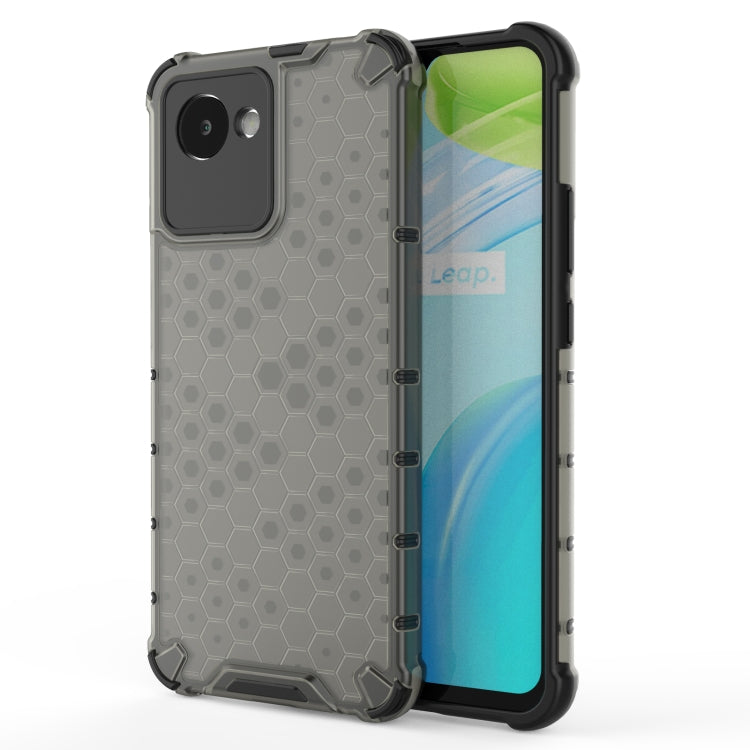 Gray honeycomb protective phone case with TPU bumper and camera cutout