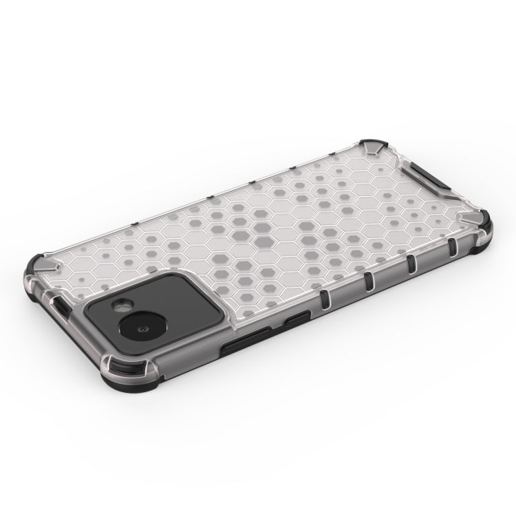 White honeycomb protective phone case with TPU bumper, rear view with camera opening