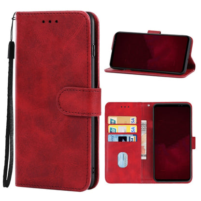 Red leather flip phone case with card slots and stand cover for front screen protection.