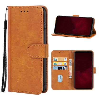 Brown leather flip phone case with card slots and stand cover for touchscreen protection.