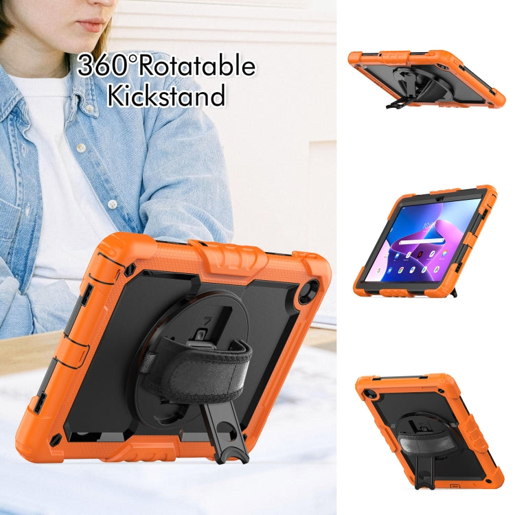 Orange rugged tablet case with 360-degree rotatable kickstand and tablet stand