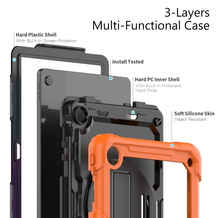 Orange rugged tablet case, hard plastic shell with silicone skin and kickstand