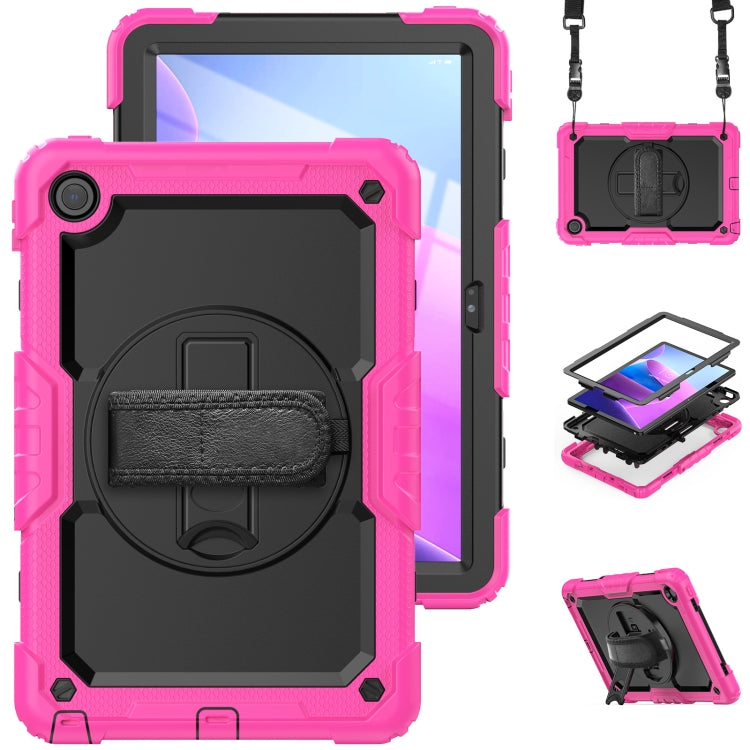 Pink rugged tablet case with protective back cover and hanging hand strap