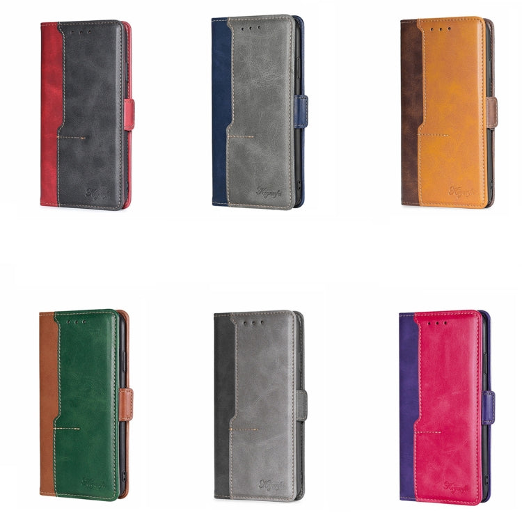 Assorted leather phone cases with side buckles in red, blue, brown, green, gray, pink
