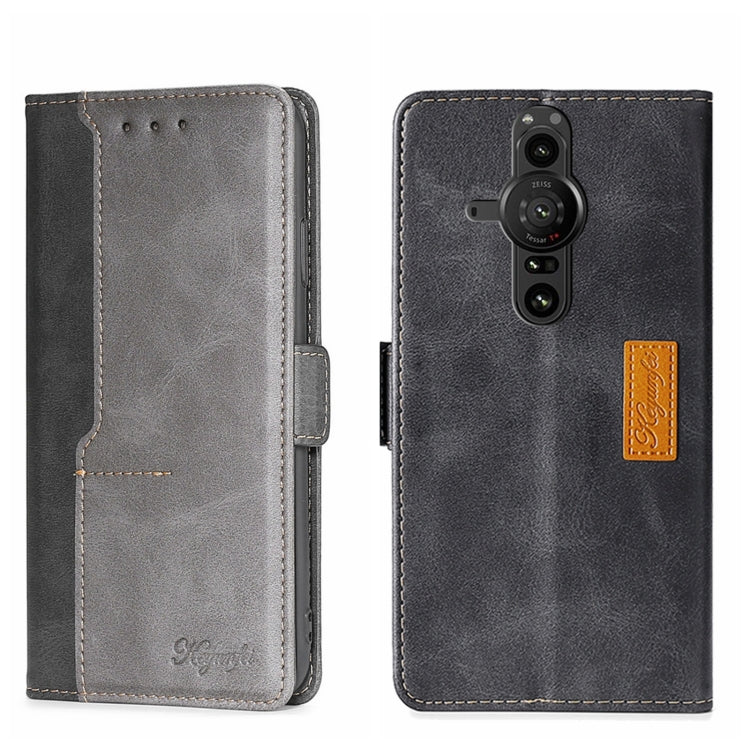 Grey leather phone case with side buckle and camera cutout on back