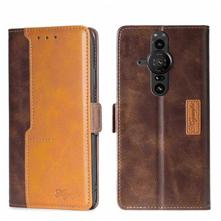 Contrast leather phone case, brown and tan, side buckle closure with camera cutout