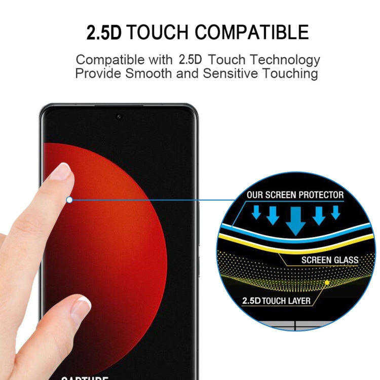 Curved-edge tempered glass protector, hand application showing smooth 2.5D touch edge