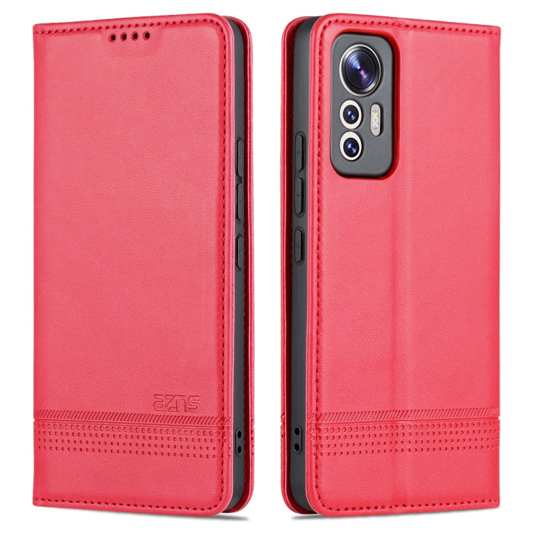 Red leather-style phone case with textured finish, front and back views