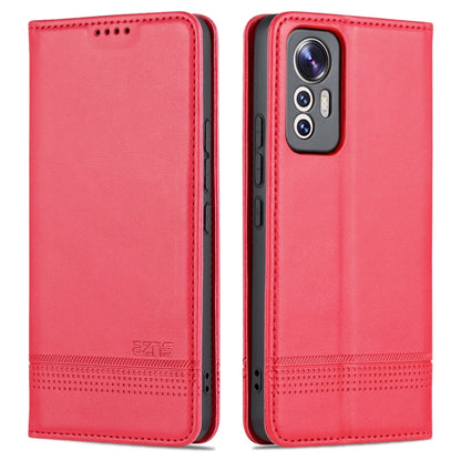 Red leather-style phone case with textured finish, front and back views