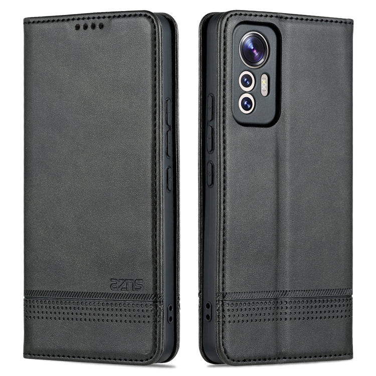 Dark black leather-style phone case with textured finish, front and back views
