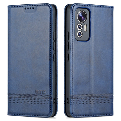 Dark blue leather-style phone case with textured finish, front and back views