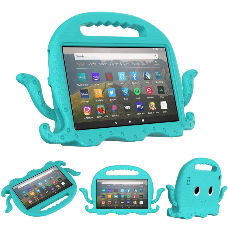 Octopus-style EVA tablet case with screen cover and handle cutout, turquoise blue