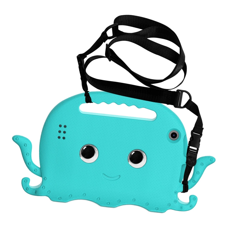 Octopus EVA tablet case with crossbody strap, turquoise blue, face detail