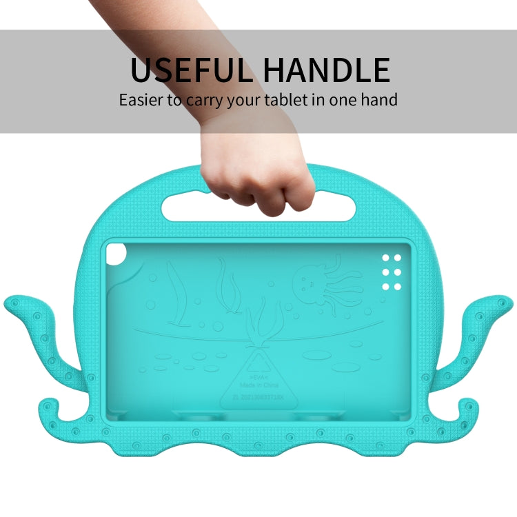 Turquoise octopus EVA tablet case with top handle grip for one-hand carry