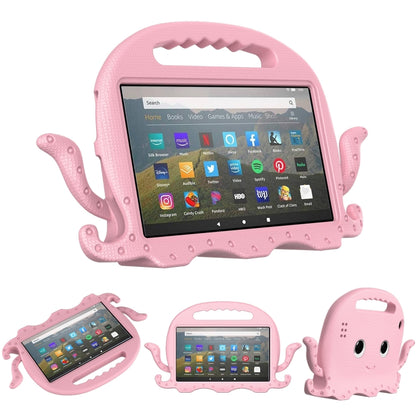 Octopus EVA tablet case with clear screen window and handle, pink octopus design