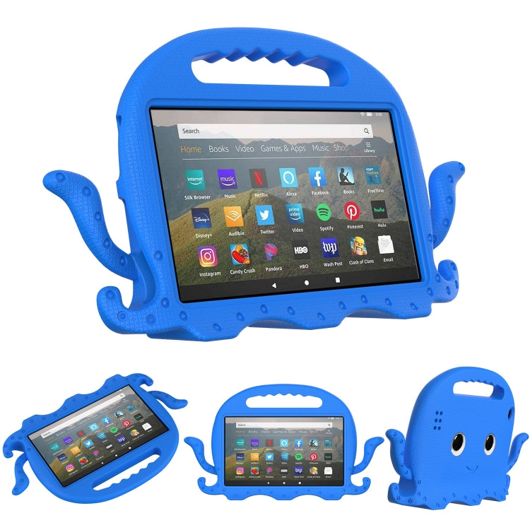 Octopus EVA tablet case with clear screen window and handle, blue octopus design