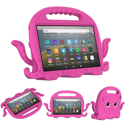 Octopus EVA tablet case with clear screen window and handle, bright pink octopus design