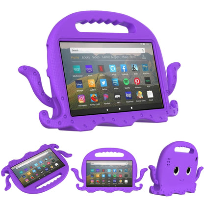 Octopus EVA tablet case with clear screen window and handle, purple octopus design