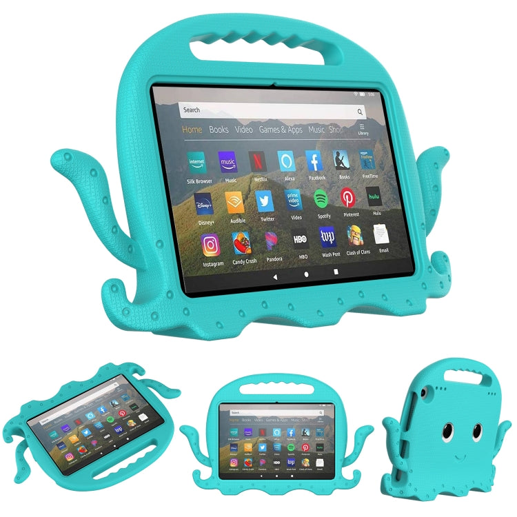 Octopus-style EVA tablet case with screen cover and handle cutout, turquoise blue