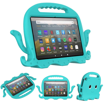 Octopus-style EVA tablet case with screen cover and handle cutout, turquoise blue