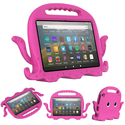 Octopus EVA tablet case with clear screen window, bright pink design and matching side openings