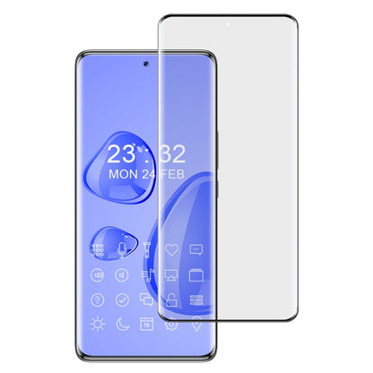 Curved tempered glass screen protector over blue phone front display and glass back