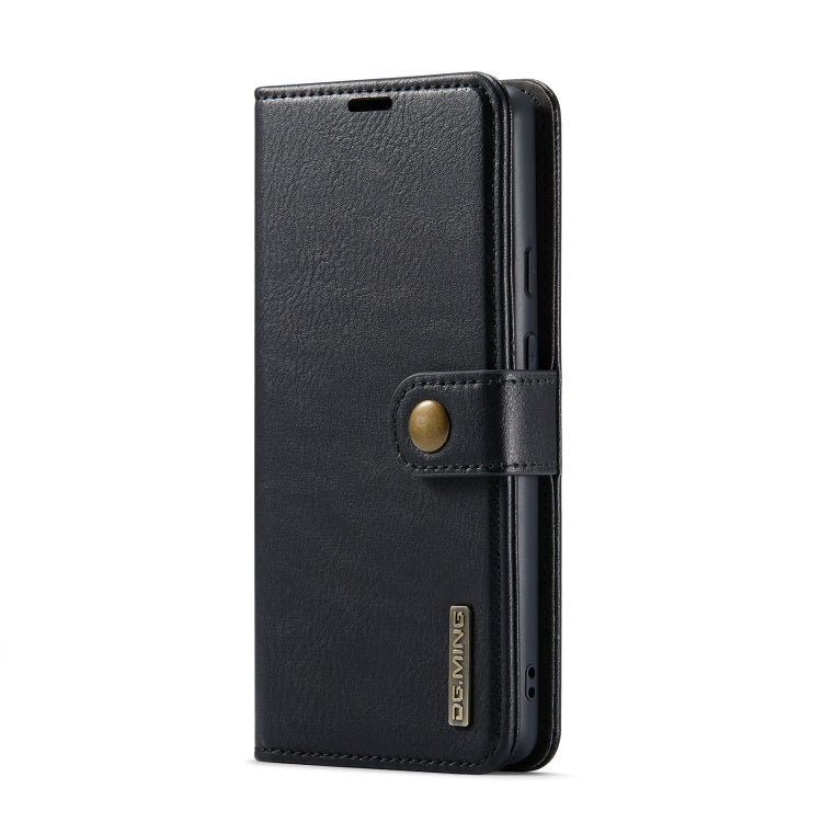 Black crazy horse leather phone case with magnetic strap, front view