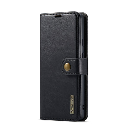 Black crazy horse leather phone case with magnetic strap, front view