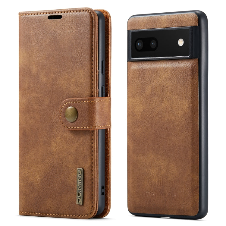 Detachable magnetic leather phone case, brown folio with snap strap and cutouts