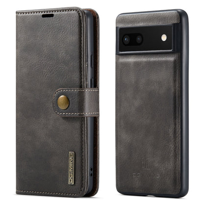Detachable magnetic leather phone case, dark grey folio with snap strap and cutouts