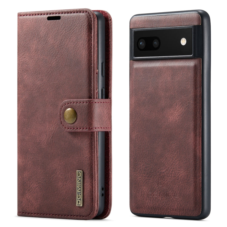 Detachable magnetic leather phone case, red folio with snap strap and camera cutout