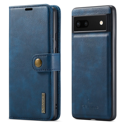 Detachable magnetic leather phone case with folio cover, blue; magnetic button strap