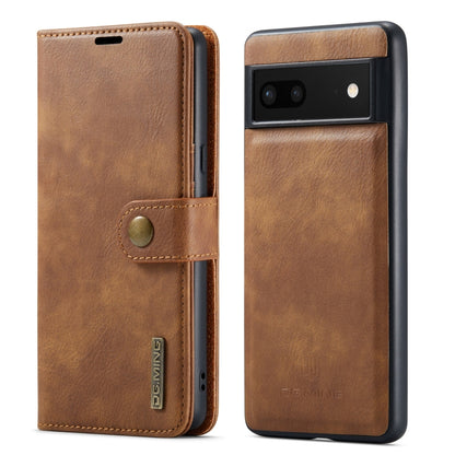 Detachable magnetic leather phone case, brown folio with magnetic strap and camera cutout