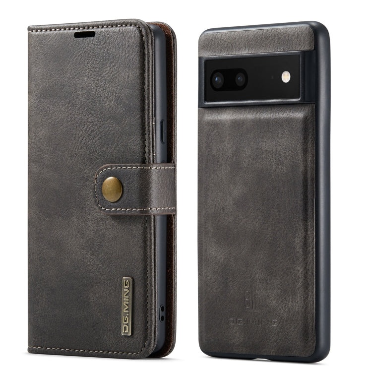 Detachable magnetic leather phone case, dark grey folio with magnetic strap and camera window