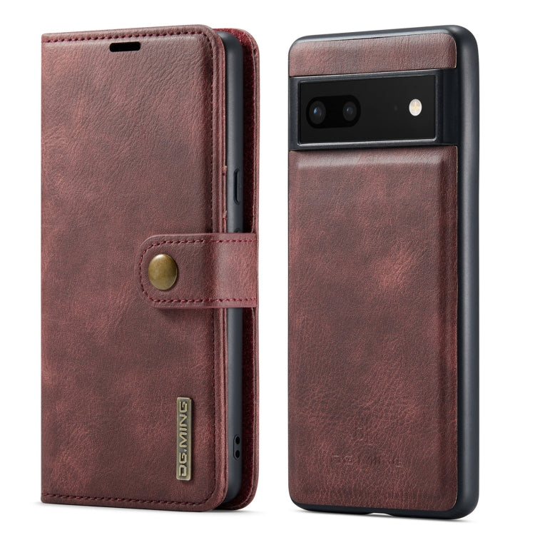 Detachable magnetic leather phone case, red folio wallet with snap strap and back camera window