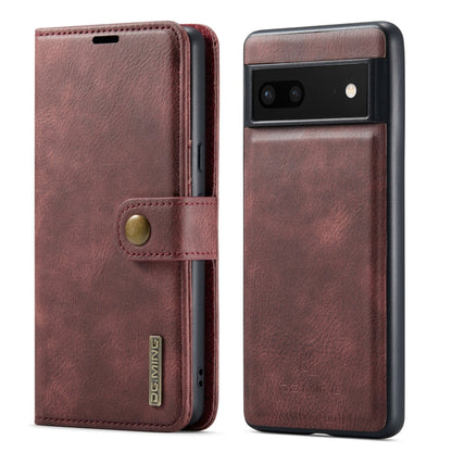 Detachable magnetic leather phone case, red folio wallet with snap strap and back camera window