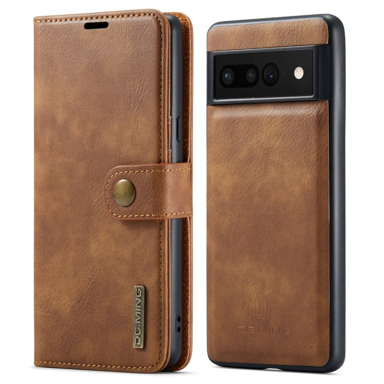 Detachable magnetic leather phone case, brown folio with snap strap and back camera window