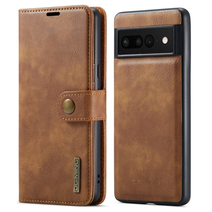 Detachable magnetic leather phone case, brown folio with snap strap and back camera window