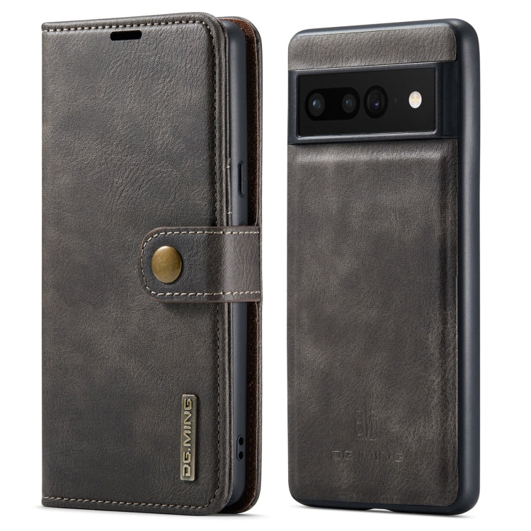 Detachable magnetic leather phone case, dark grey folio wallet with snap strap and port openings