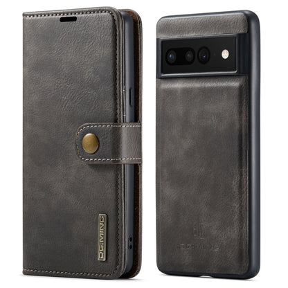 Detachable magnetic leather phone case, dark grey folio wallet with snap strap and port openings
