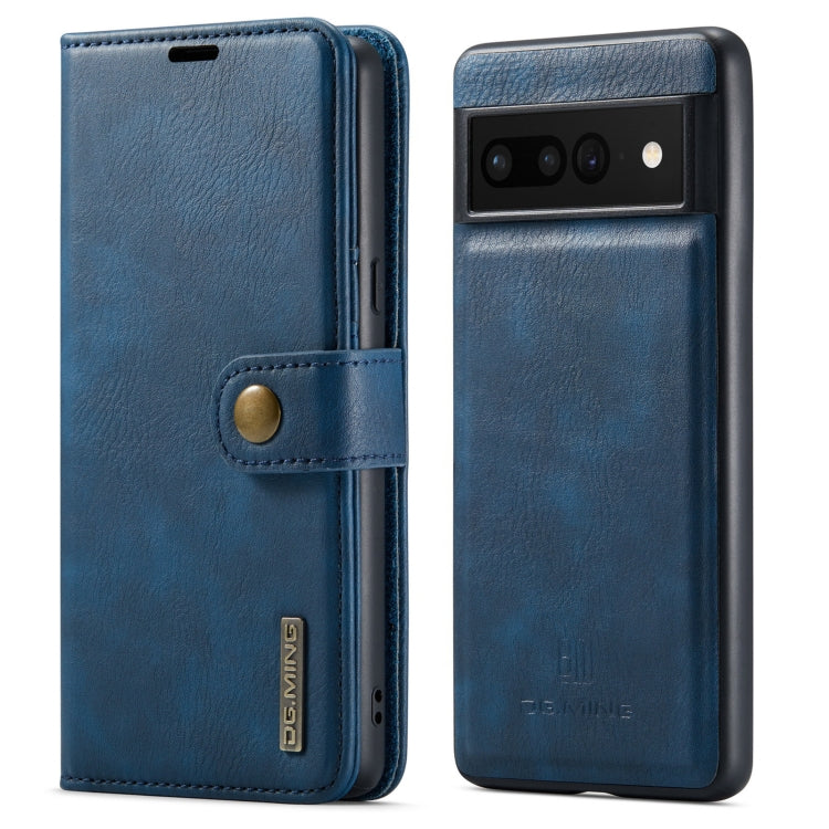 Detachable magnetic leather phone case, blue; folio cover and textured back with logo